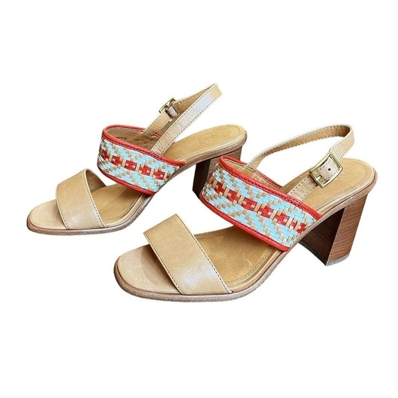 Frye Open Toe Braided Leather Amy Ankle Strap Block Heel Sandal Brown Size 8 - Picture 8 of 10